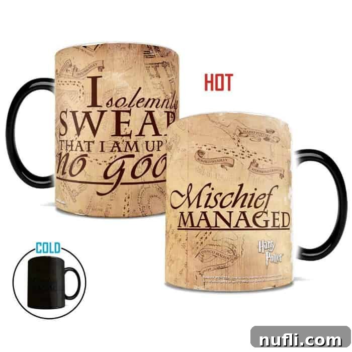 A magical Morphing Mug featuring Harry Potter heat reveal designs, where an image appears or transforms with hot liquid.