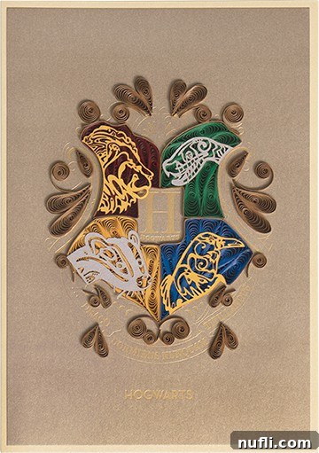 An intricate Harry Potter quilled card, showcasing the delicate craftsmanship and vibrant colors, perfect for a magical greeting.