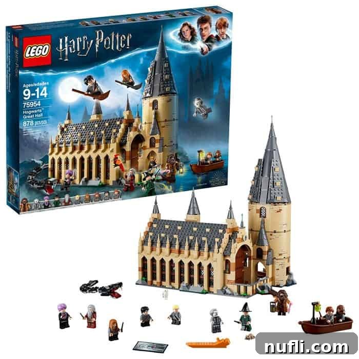 The impressive LEGO Harry Potter Hogwarts Great Hall set, meticulously built with intricate details, appealing to both LEGO and Harry Potter enthusiasts.