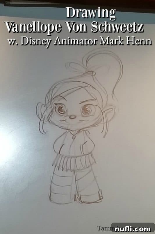 Drawing Vanellope Von Schweetz with Mark Henn over a drawing