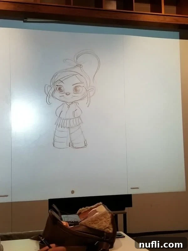drawing projected on to a screen