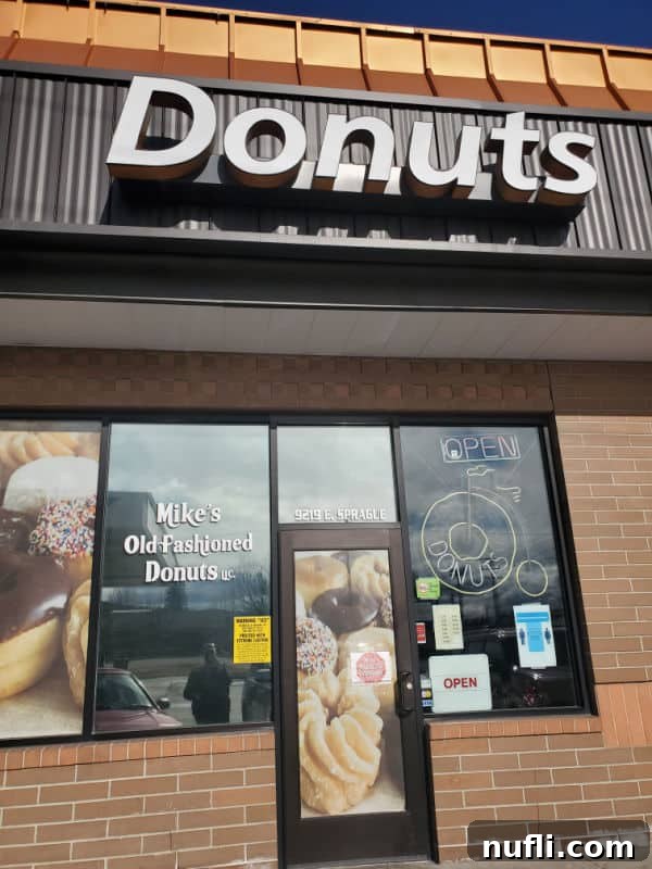Donuts over the front entrance of Mike's Old Fashioned Donuts 
