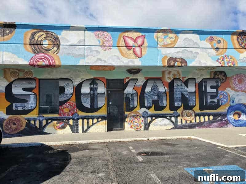 Mural with Spokane painted donuts