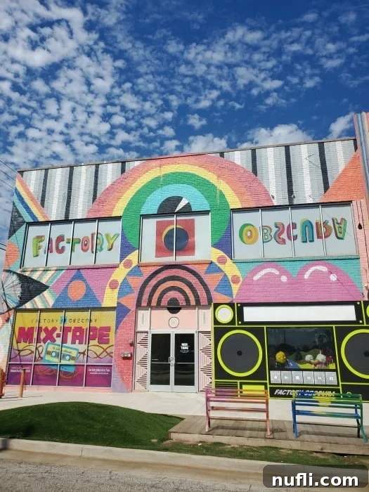 Factory Obscura with bright paint all over the building