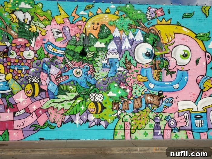 art mural painted on a brick wall