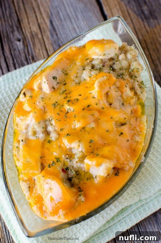 crockpot chicken and dressing in a glass bowl on a cloth napkin