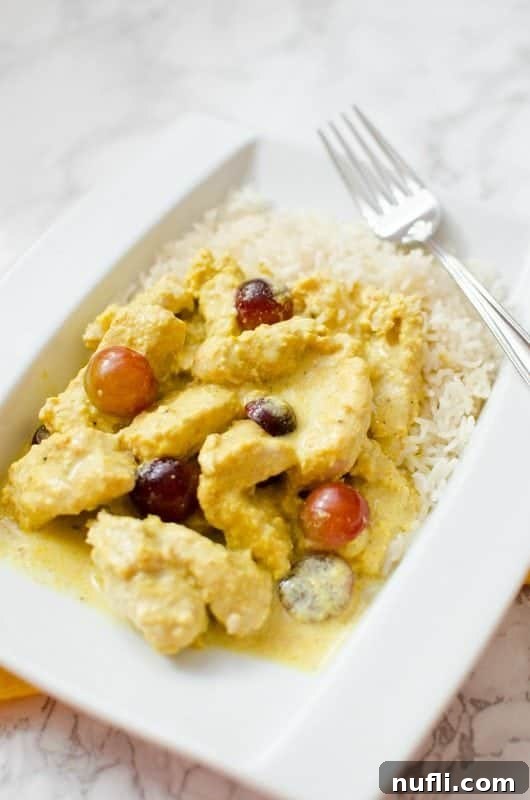Slow Cooker Turkey Curry Delights 4 Turkey Curry on a white plate with rice next to a fork