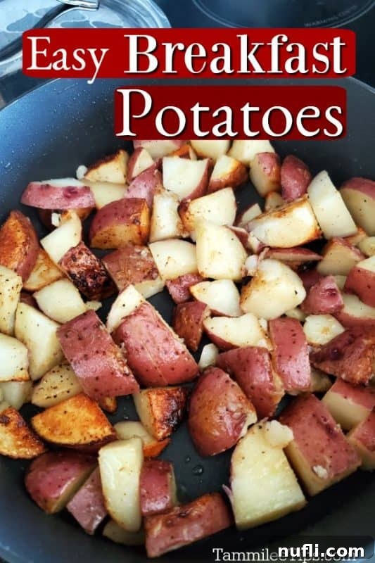 Red Breakfast Potatoes Recipe 2 Crispy red breakfast potatoes in a skillet, ready to serve