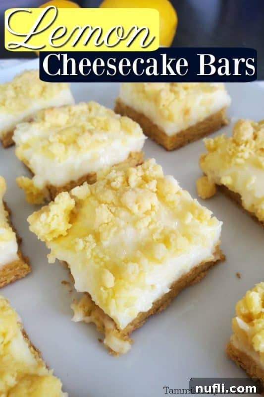 Lemon Cheesecake Bars Video Recipe 2 Lemon Cheesecake Bars over a platter with cheesecake bar squares