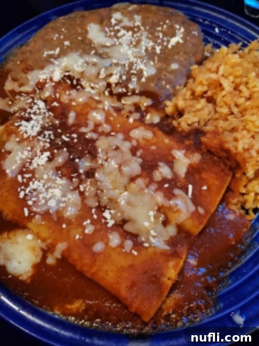 cheese enchiladas and rice on a blue plate