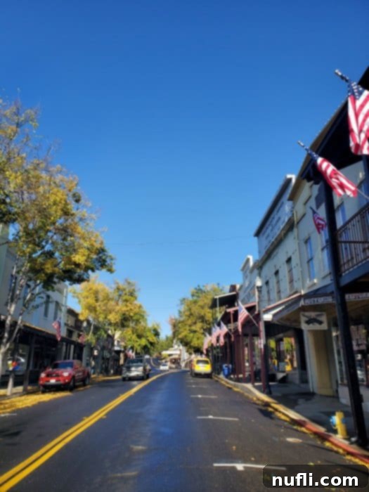 looking down the street on a sunny day in Angel Camp California 