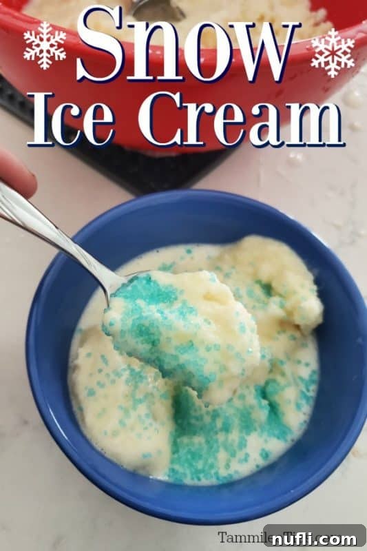 Refreshing Snow Ice Cream served in a blue bowl with a spoon
