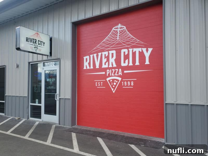 Spokane's Top Pizza Spots 22 Exterior of River City pizza with large red door
