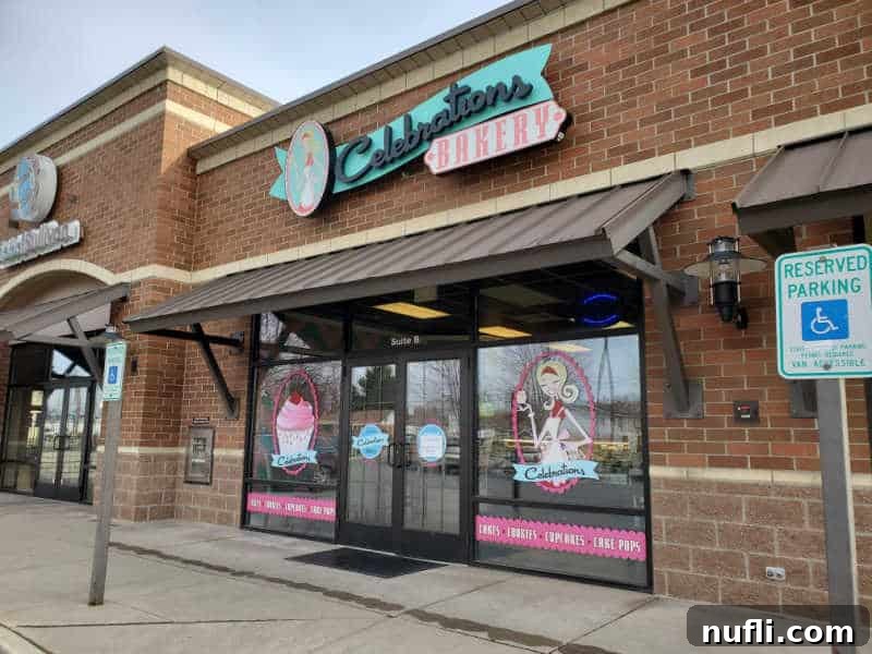 Spokane's Sweetest Spots A Bakery Guide 20 Celebrations Bakery sign over the glass entrance doors to a bakery