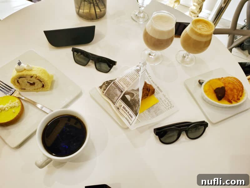 Spokane's Sweetest Spots A Bakery Guide 8 white table with sunglasses, coffee drinks, creme brule, and a croissant.