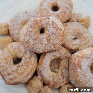 Quick And Easy Air Fryer Donuts piled on a white plate