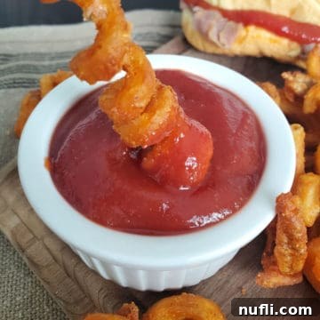 curly fry dipping into Arby's Sauce in a white bowl