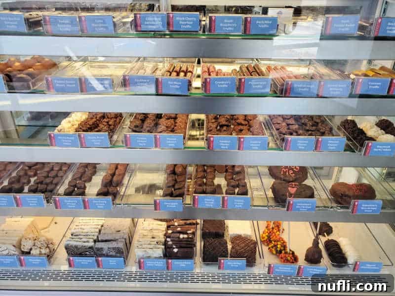 chocolates on display in a case