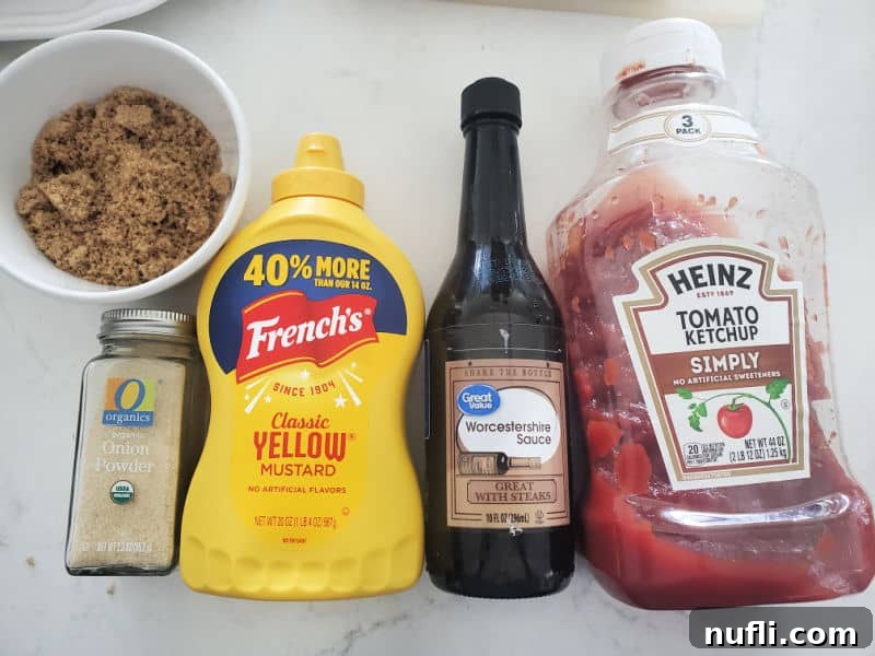 brown sugar, onion powder, mustard, Worcestershire Sauce, Ketchup. 