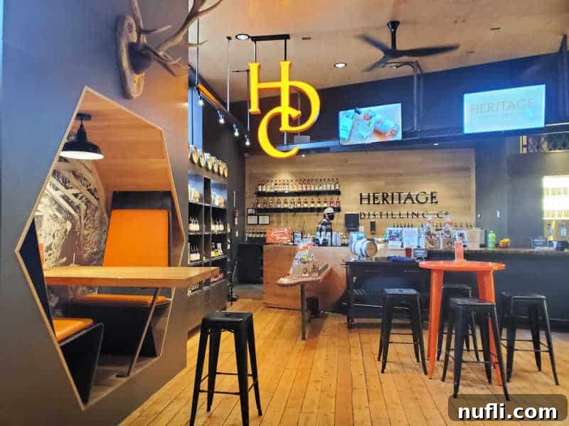 Inside Heritage Distilling with tables and chairs