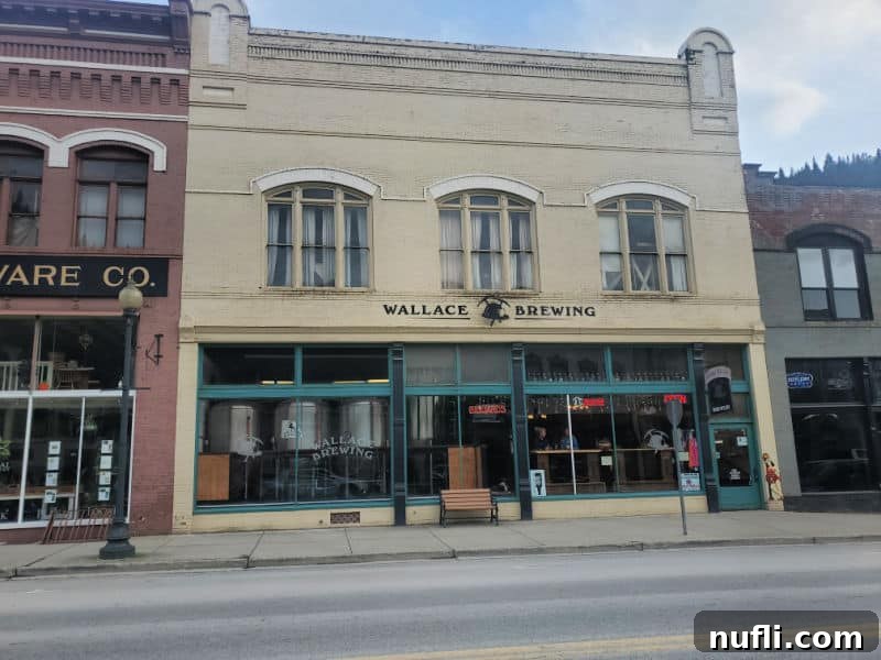 Wallace brewing sign on a historic building 