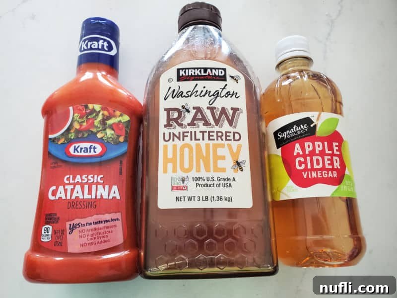 Polynesian Sauce ingredients Catalina salad dressing, honey, and apple cider vinegar