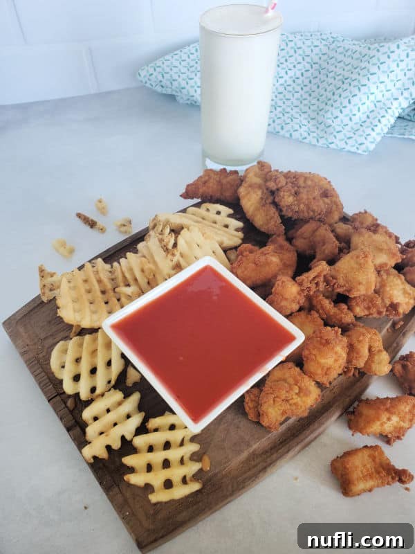 Polynesian Sauce chick fil a copycat in a square bowl surrounded by French fries and chicken with a frosted lemonade in the background.