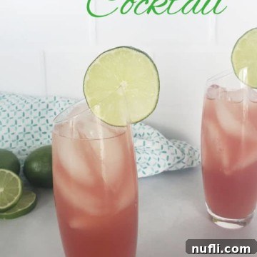 Bay Breeze Cocktail text over two glasses garnished with lime wheel