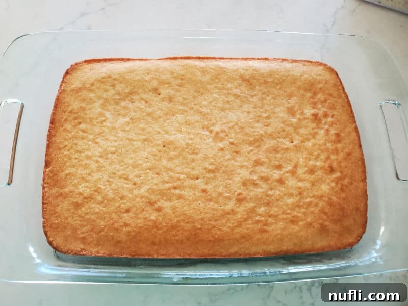 White cake in a glass baking dish
