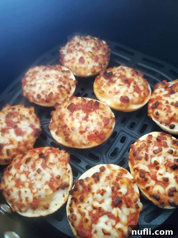 Bagel Bite pizzas in the air fryer basekt