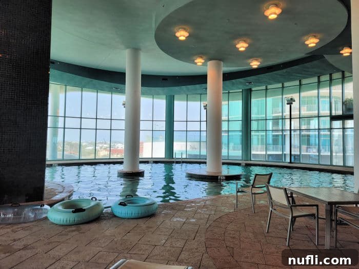 Turquoise Place: Orange Beach Alabama's Luxury Gulf Resort 4 Indoor swimming pool with inner tubes, and a view out to the gulf of Mexico