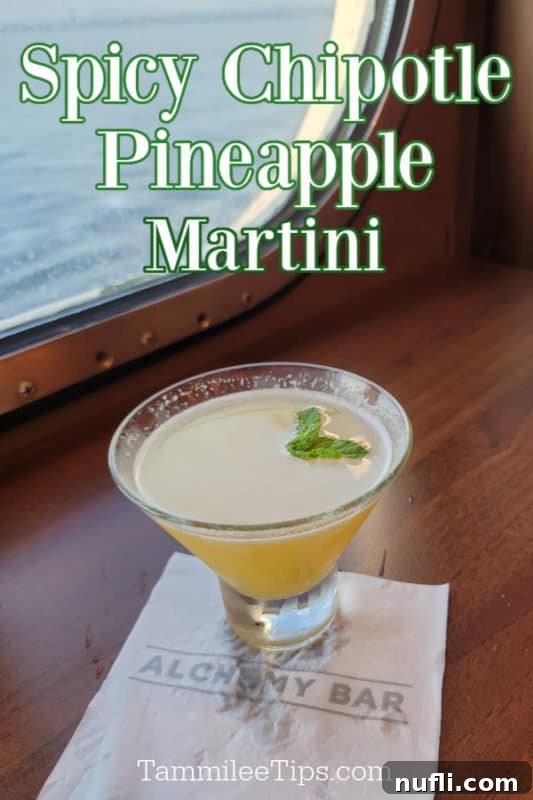 Sweet Heat Chipotle Pineapple Martini 2 Spicy Chipotle Pineapple Martini over a martini glass with a view of the ocean