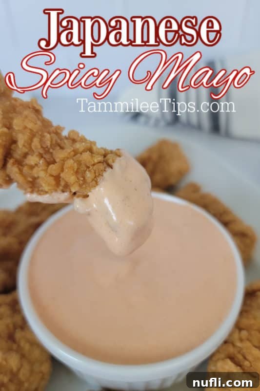 Homemade Japanese Spicy Mayo 2 Japanese Spicy Mayo over a white bowl with a chicken tender dipping into it
