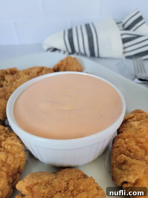 Unlock Umami: Easy Japanese Spicy Mayo 5 Mayo substance in a white bowl next to chicken tenders on a white plate and a cloth napkin