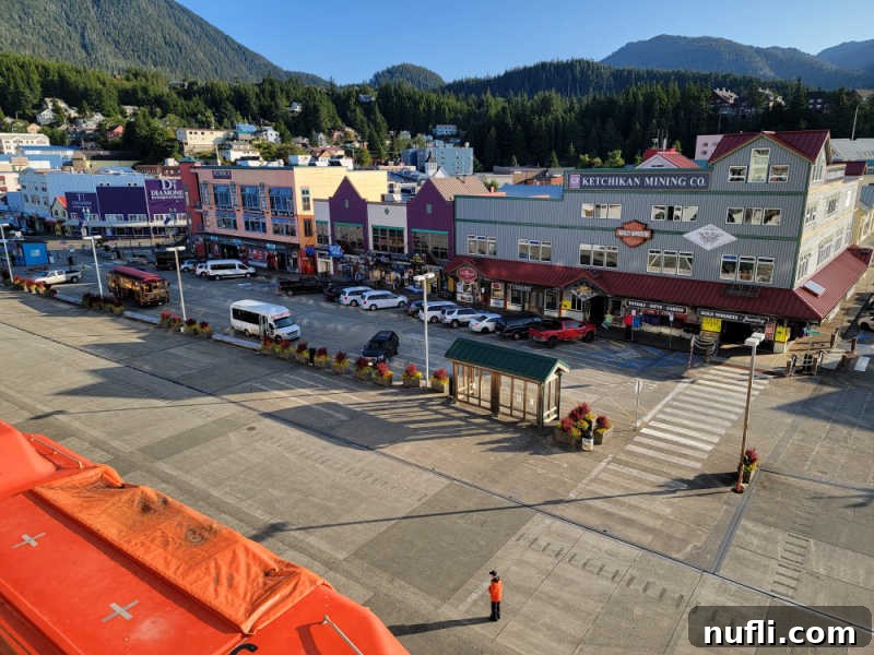Looking over the buildings of Ketchikan from a cruise ship 