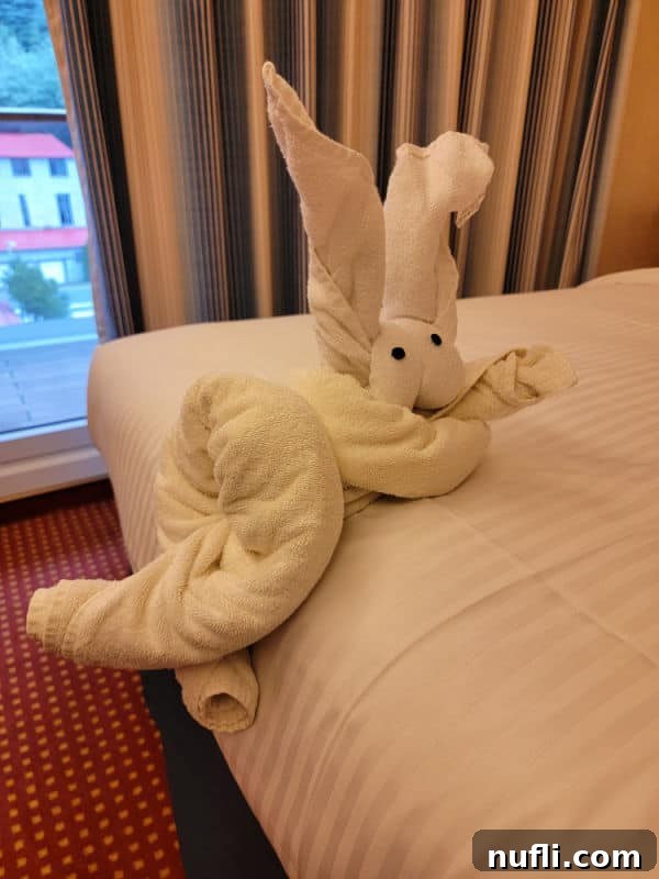 Carnival Cruise ship towel rabbit on the end of the bed
