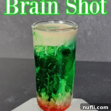 Zombie Brain Shot text over a green layered shot