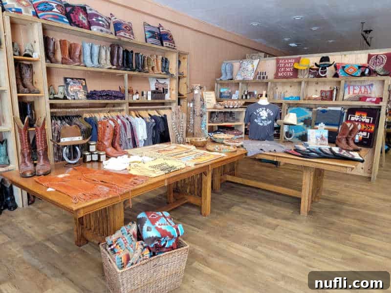 Unlocking North Fork California 12 Boots, T-shirts, and western gear on display in a store, offering unique apparel.