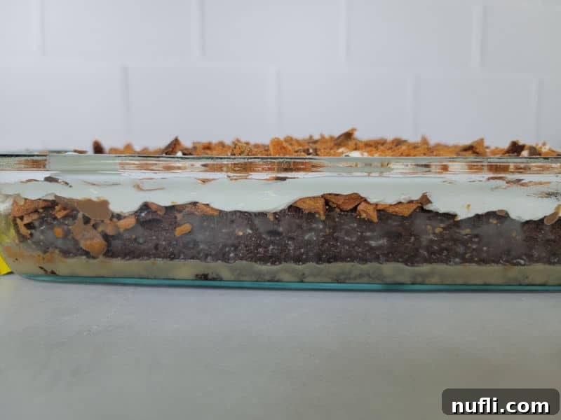 sideview of a Butterfinger poke cake