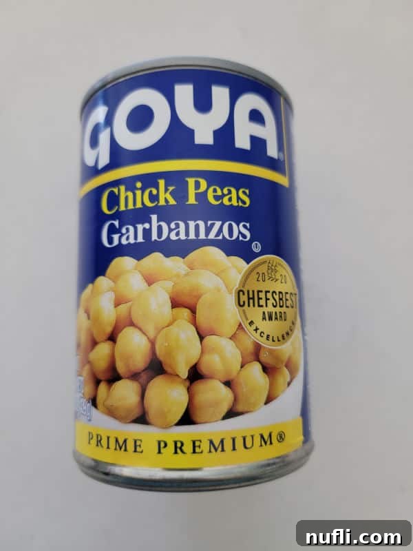 Can of Goya garbanzo beans, ready for preparation