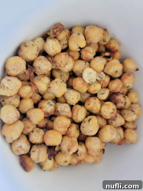 Air fried chickpeas served in a white bowl