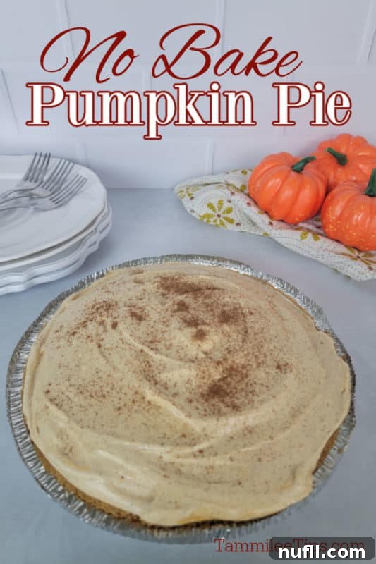No Bake Pumpkin Pie over a pie dish and small pumpkins in the background