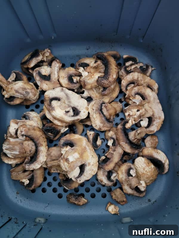 Mushrooms in the air fryer basket