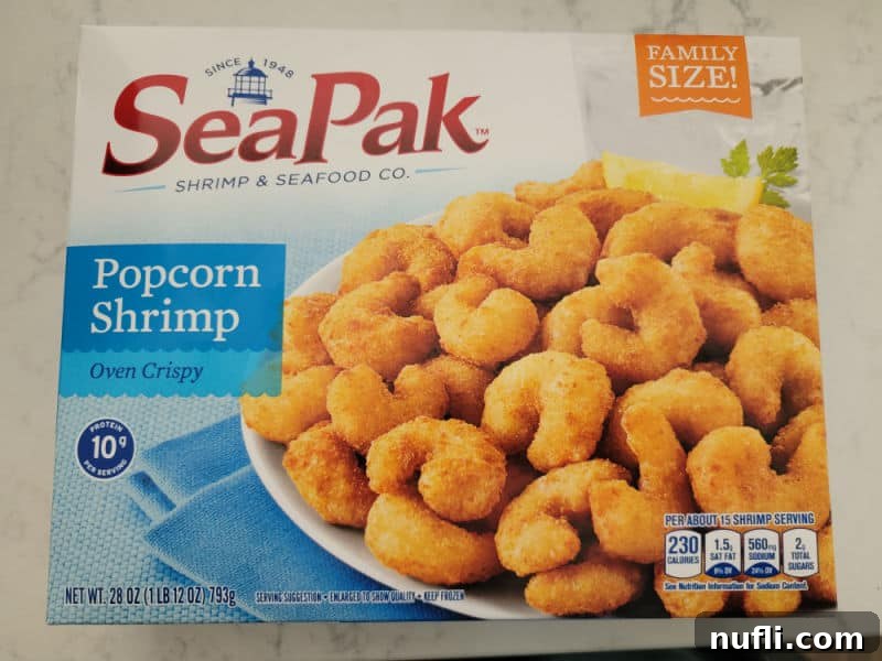 Crispy Air Fryer Frozen Popcorn Shrimp 3 Box of SeaPak frozen popcorn shrimp, highlighting the key ingredient