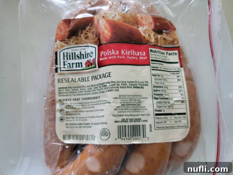 Crispy Air-Fried Kielbasa Bites 3 Hillshire Farm Polska Kielbasa package, showcasing the main ingredient