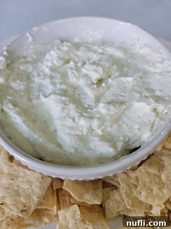 Simple 3-Ingredient Creamy Hidden Valley Ranch Dip 9 Ranch dip in a white bowl surrounded by tortilla chips