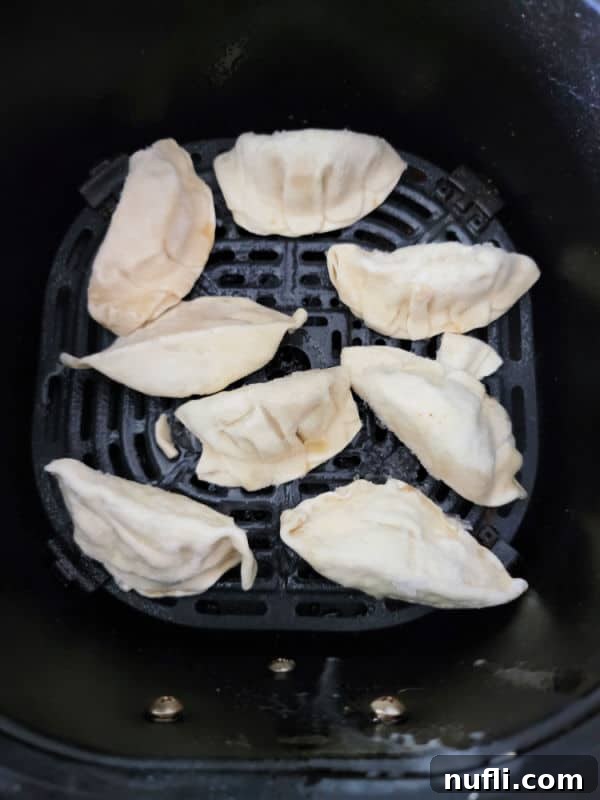 Frozen Dumplings in an air fryer basket