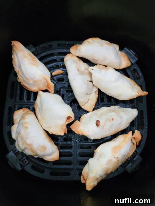 Air fried dumplings in an air fryer basket