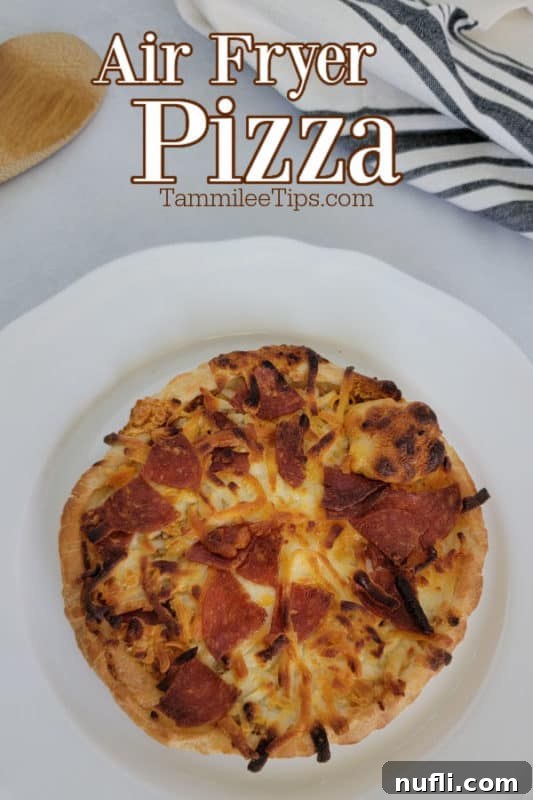 Crispy Air Fryer Pepperoni Pizza served on a white plate