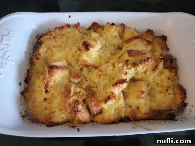 Effortless 5 Ingredient Pineapple Stuffing 9 Pineapple casserole in a baking dish out of the oven